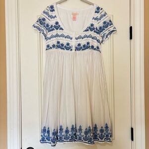 Collette White and Blue Embroidered Dress